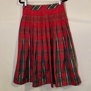 Talbots Red Plaid Pleated Full Midi Skirt Pleated Size 8 Petite